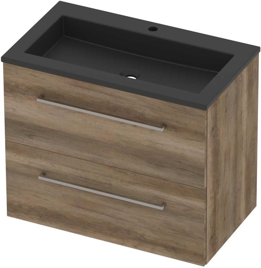 Basic-Line Aura 46 Badmeubelset Acryl 1 Kraangat Voor Grepen 80x46x62 cm Scotch Oak Mat Zwart