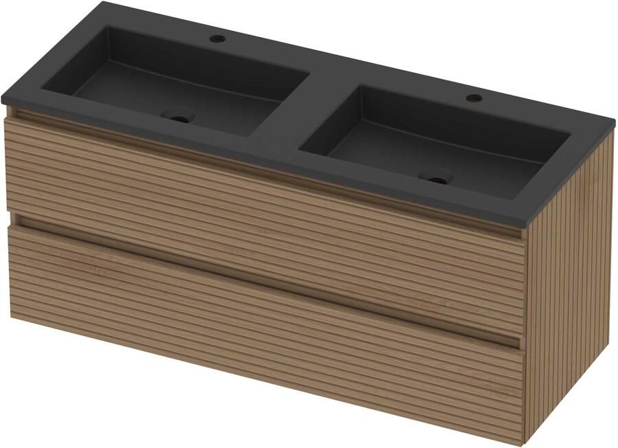 Basic-Line Aura 46 Badmeubelset Acryl 120x46x54 cm A46MZELO120D2 Lamello Oak Mat Zwart