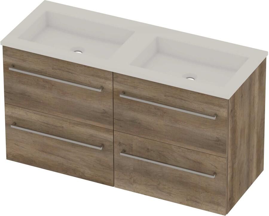 Basic-Line Aura 46 Badmeubelset Acryl 120x46x62 cm A46gwdso2x600 Scotch Oak Glans Wit