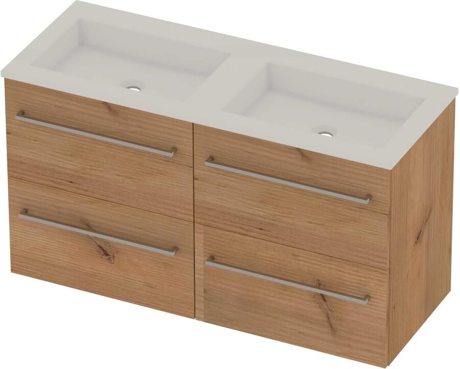 Basic-Line Aura 46 Badmeubelset Acryl 120x46x62 cm A46gwdwo2x600 Whisky Oak Glans Wit