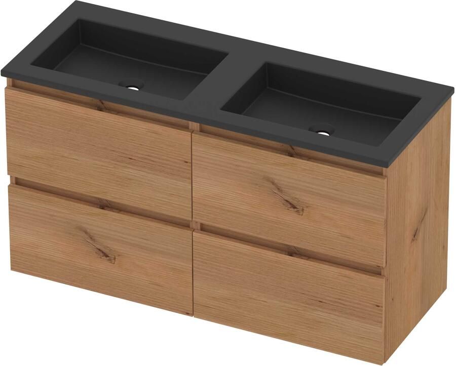 Basic-Line Aura 46 Badmeubelset Acryl 120x46x62 cm A46mzcwo2x600 Whisky Oak Mat Zwart