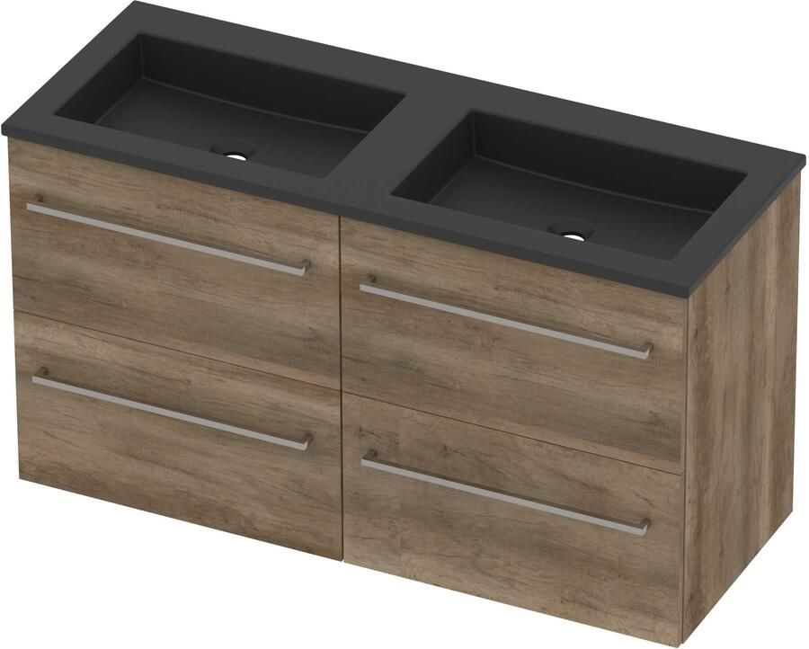 Basic-Line Aura 46 Badmeubelset Acryl 120x46x62 cm A46mzdso2x600 Scotch Oak Mat Zwart