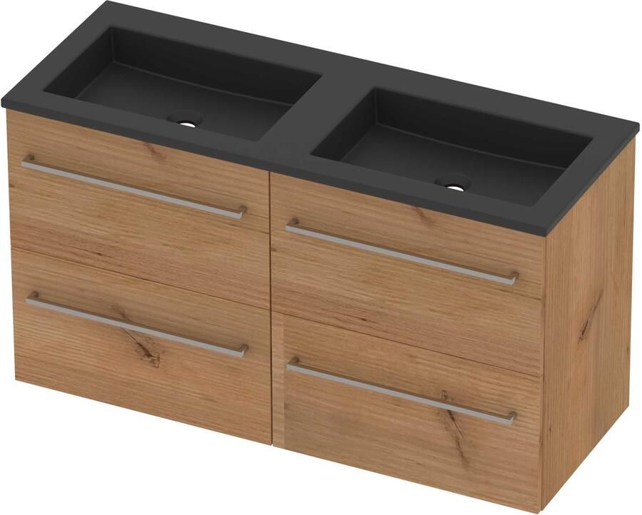 Basic-Line Aura 46 Badmeubelset Acryl 120x46x62 cm A46mzdwo2x600 Whisky Oak Mat Zwart