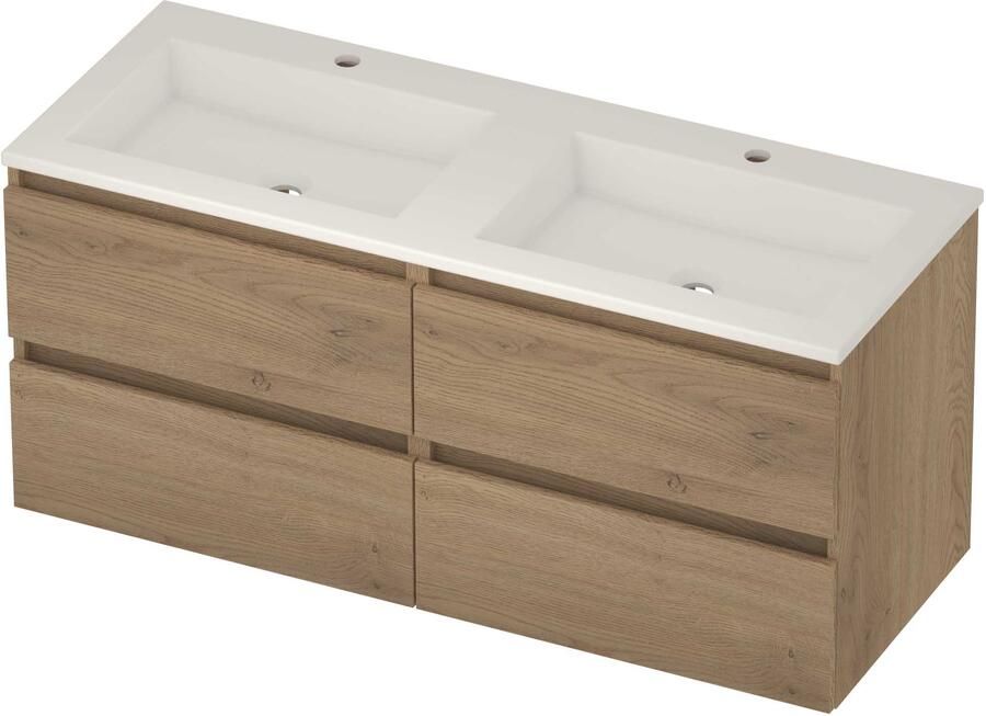 Basic-Line Aura 46 Badmeubelset Acryl 2 Kraangaten 120x46x54 cm A46gwepo2x602 Pure Oak Glans Wit