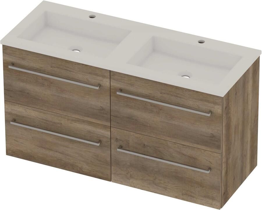 Basic-Line Aura 46 Badmeubelset Acryl 2 Kraangaten 120x46x62 cm A46gwdso2x602 Scotch Oak Glans Wit