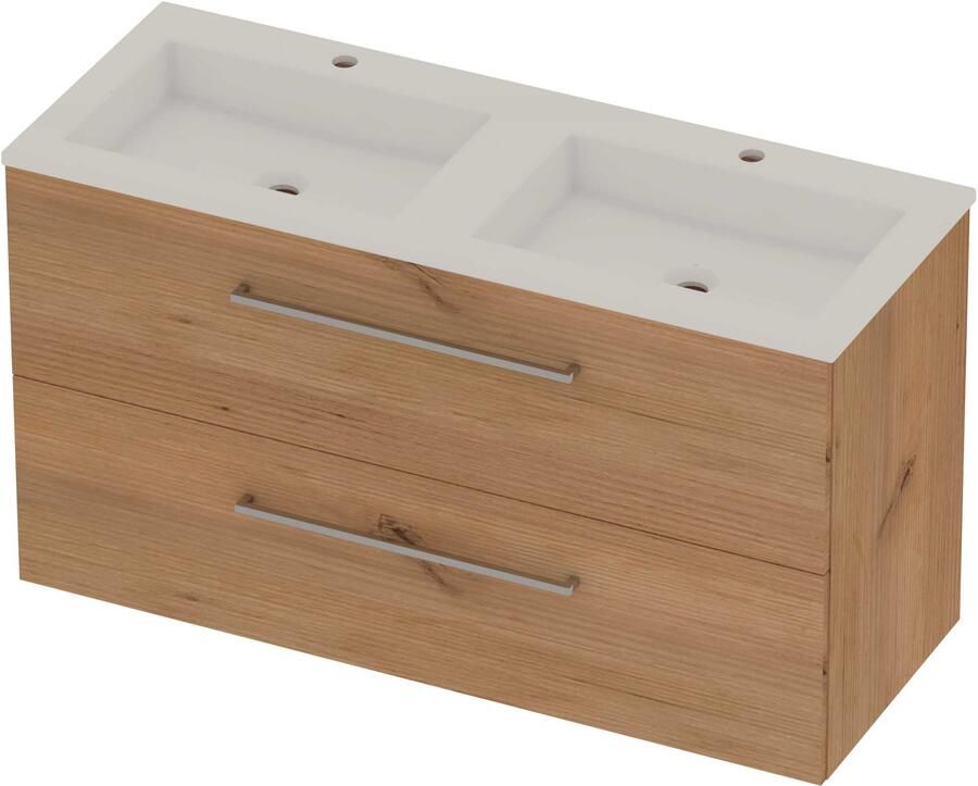 Basic-Line Aura 46 Badmeubelset Acryl 2 Kraangaten 120x46x62 cm A46GWDWO120D2 Whisky Oak Glans Wit