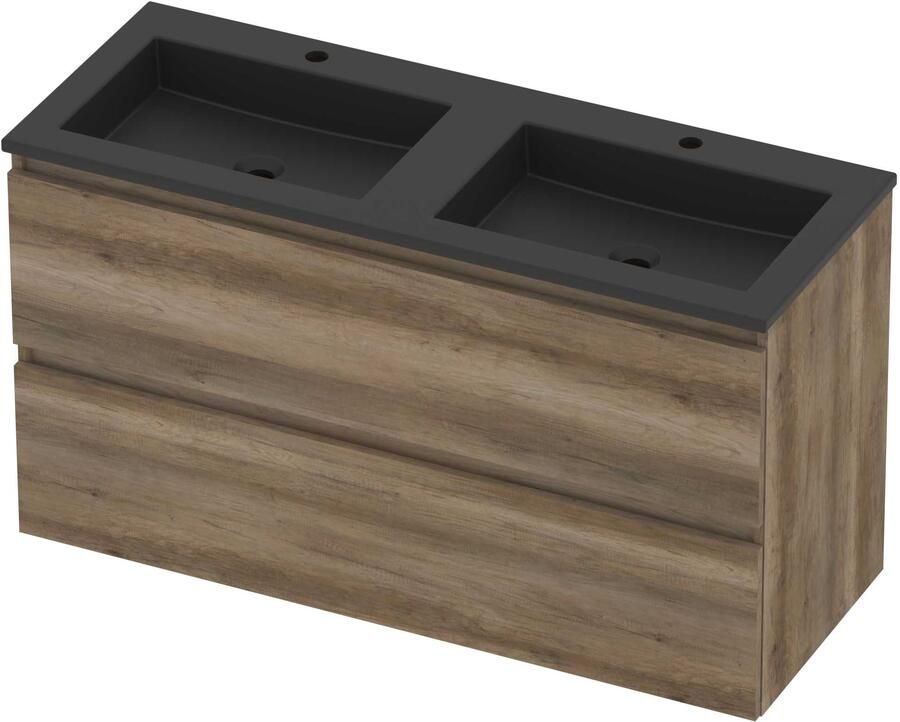 Basic-Line Aura 46 Badmeubelset Acryl 2 Kraangaten 120x46x62 cm A46MZCSO120D2 Scotch Oak Mat Zwart