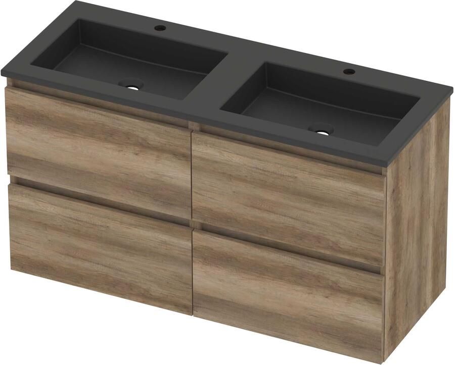 Basic-Line Aura 46 Badmeubelset Acryl 2 Kraangaten 120x46x62 cm A46mzcso2x602 Scotch Oak Mat Zwart