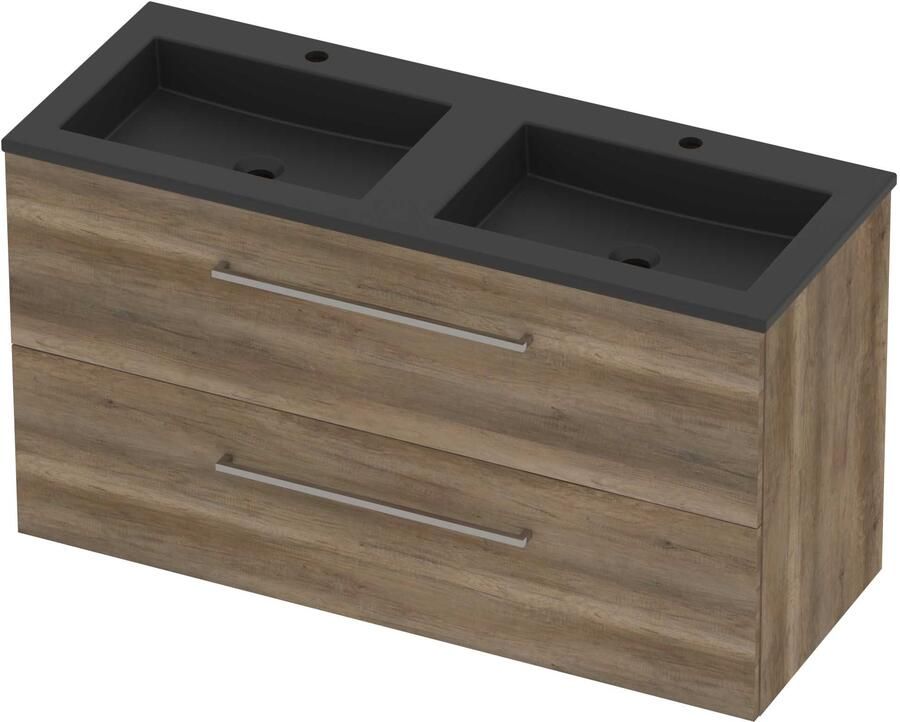 Basic-Line Aura 46 Badmeubelset Acryl 2 Kraangaten 120x46x62 cm A46MZDSO120D2 Scotch Oak Mat Zwart