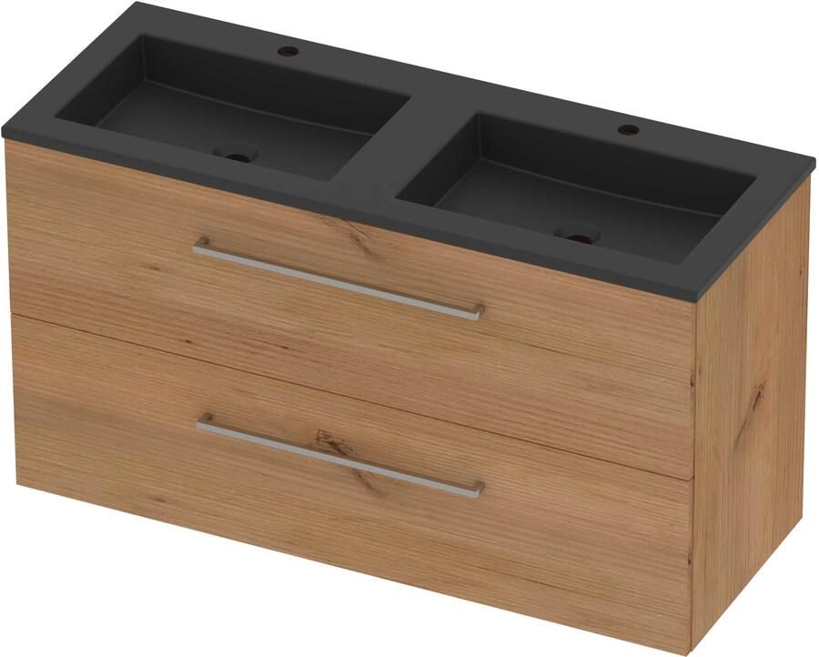 Basic-Line Aura 46 Badmeubelset Acryl 2 Kraangaten 120x46x62 cm A46MZDWO120D2 Whisky Oak Mat Zwart