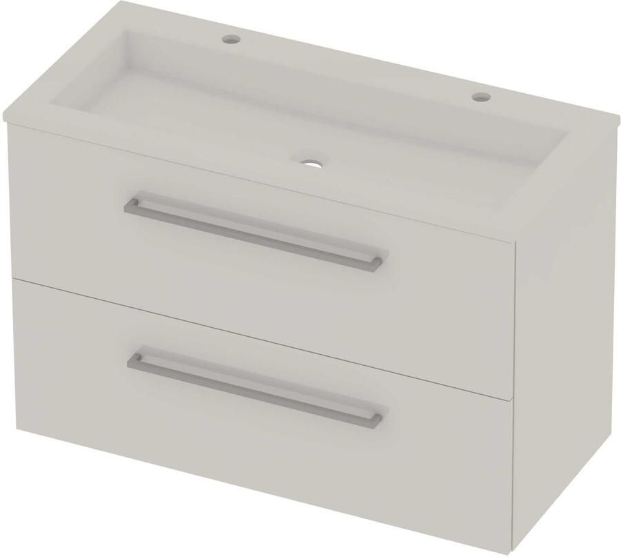 Basic-Line Aura 46 Badmeubelset Acryl 2 Kraangaten Voor Grepen 100x46x62 cm Ice White Glans Wit
