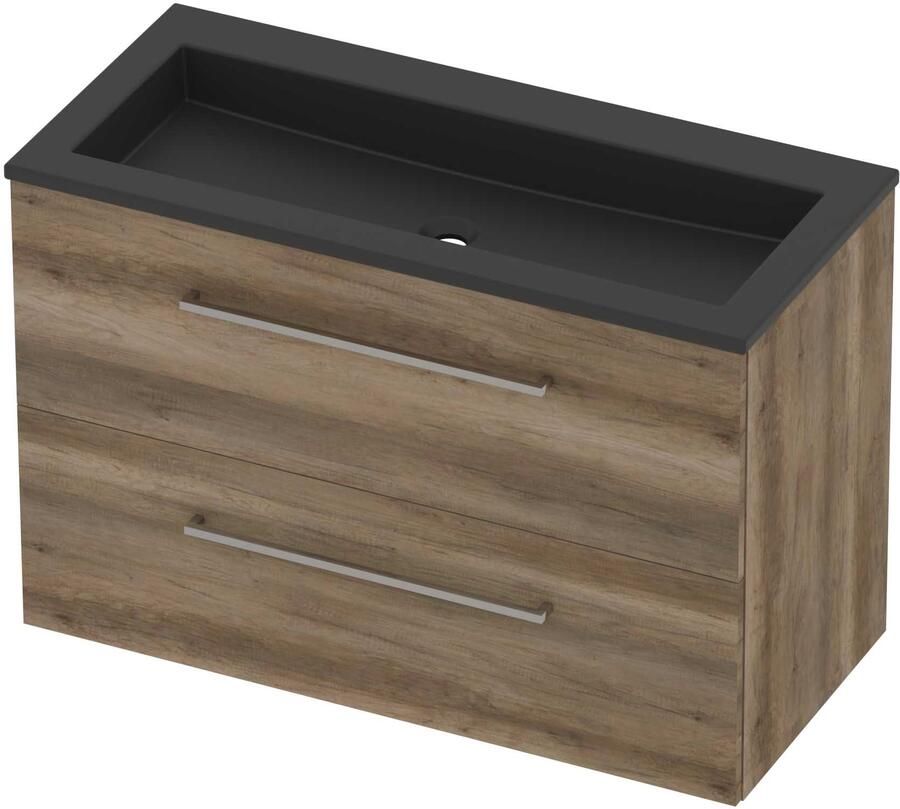 Basic-Line Aura 46 Badmeubelset Acryl Zonder Kraangat 100x46x62 cm Scotch Oak Mat Zwart