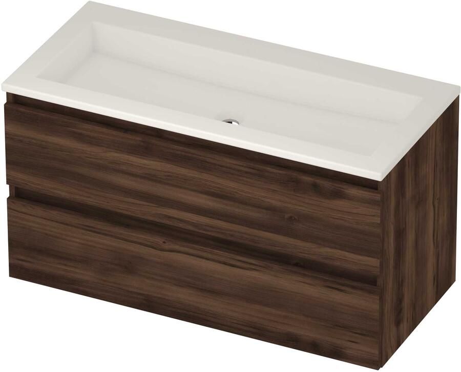 Basic-Line Aura 46 Badmeubelset Acryl Zonder Kraangat Greeploos 100x46x54 cm Barista Oak Glans Wit