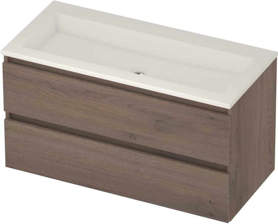 Basic-Line Aura 46 Badmeubelset Acryl Zonder Kraangat Greeploos 100x46x54 cm Dusk Oak Glans Wit