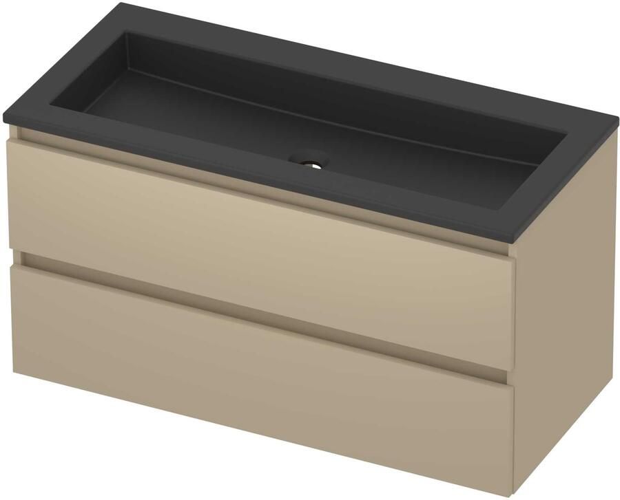 Basic-Line Aura 46 Badmeubelset Acryl Zonder Kraangat Greeploos 100x46x54 cm Mat Beige Mat Zwart