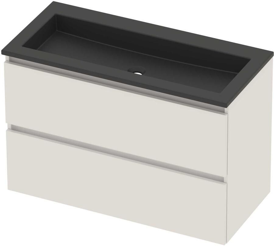 Basic-Line Aura 46 Badmeubelset Acryl Zonder Kraangat Greeploos 100x46x62 cm Ice White Mat Zwart