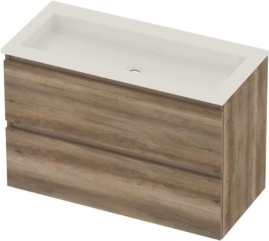 Basic-Line Aura 46 Badmeubelset Acryl Zonder Kraangat Greeploos 100x46x62 cm Scotch Oak Glans Wit
