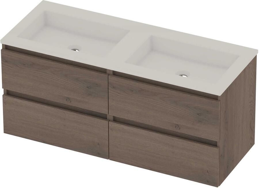 Basic-Line Aura 46 Badmeubelset Acryl Zonder Kraangat Greeploos 120x46x54 cm Dusk Oak Glans Wit