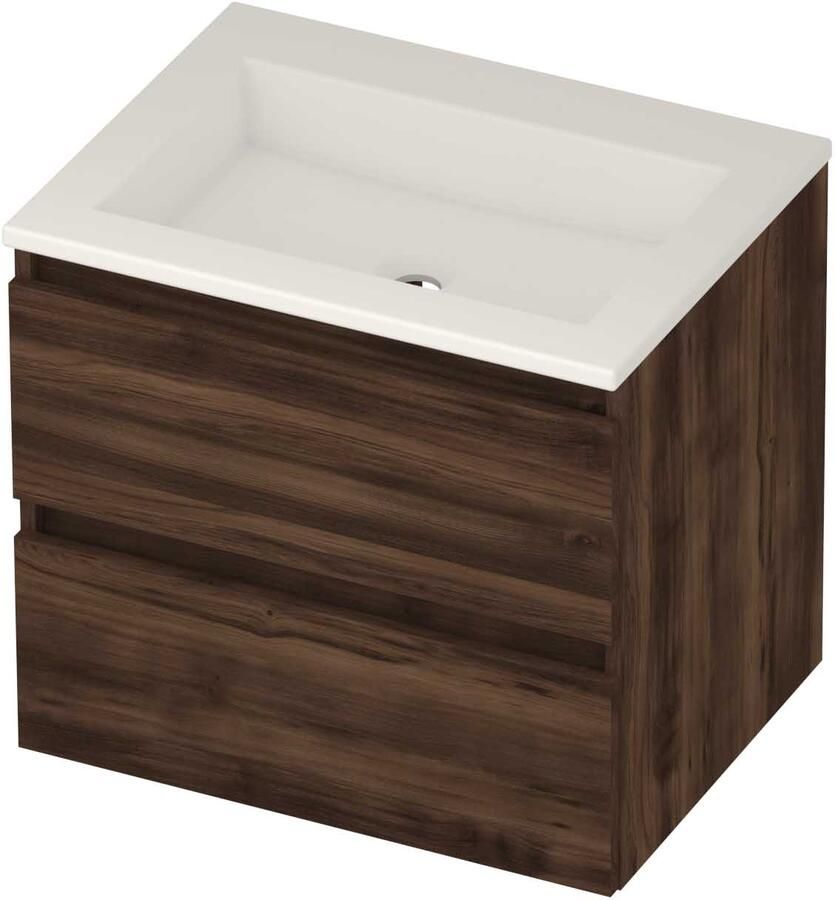 Basic-Line Aura 46 Badmeubelset Acryl Zonder Kraangat Greeploos 60x46x54 cm Barista Oak Glans Wit