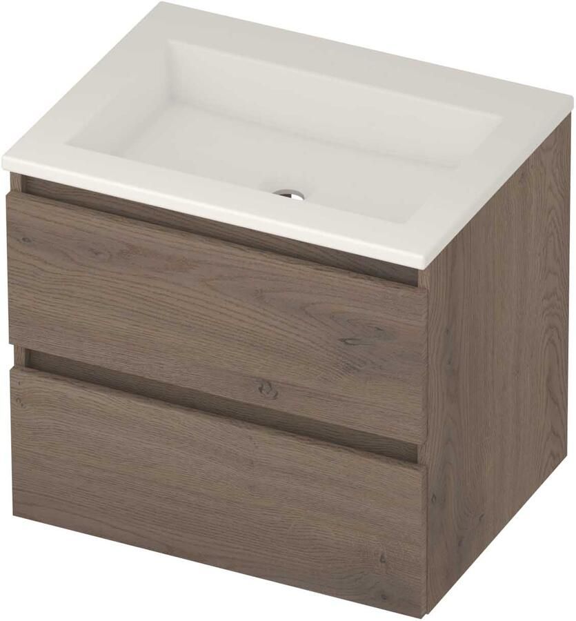 Basic-Line Aura 46 Badmeubelset Acryl Zonder Kraangat Greeploos 60x46x54 cm Dusk Oak Glans Wit