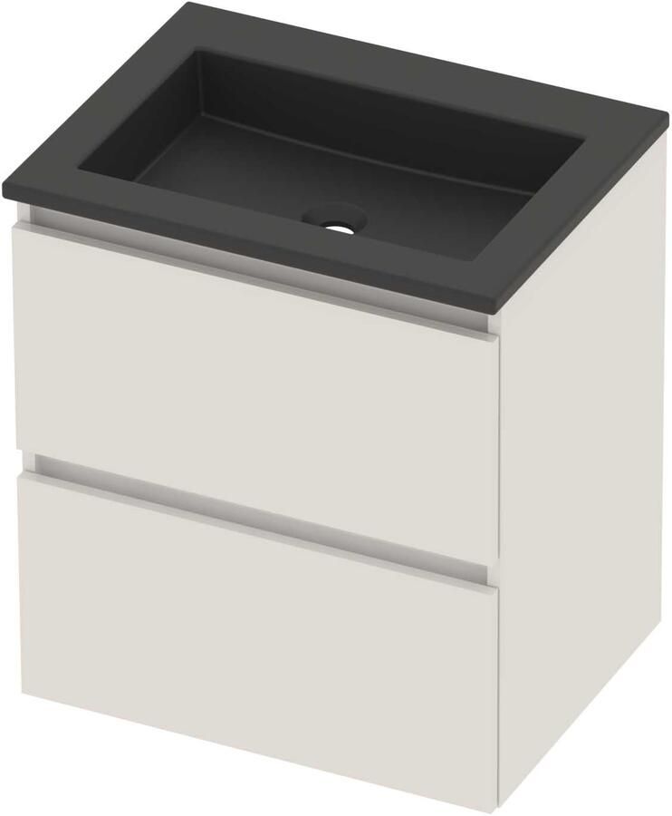 Basic-Line Aura 46 Badmeubelset Acryl Zonder Kraangat Greeploos 60x46x62 cm Ice White Mat Zwart
