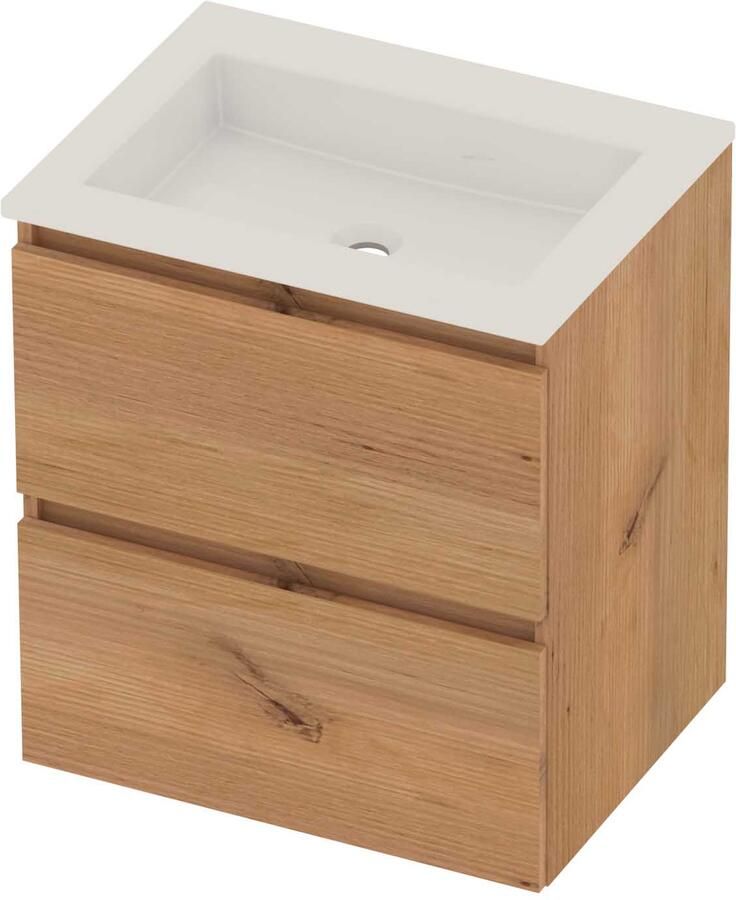 Basic-Line Aura 46 Badmeubelset Acryl Zonder Kraangat Greeploos 60x46x62 cm Whisky Oak Glans Wit