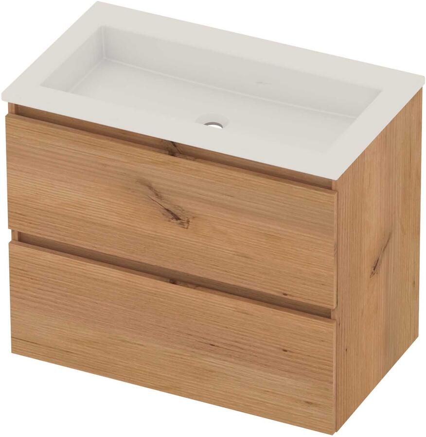 Basic-Line Aura 46 Badmeubelset Acryl Zonder Kraangat Greeploos 80x46x62 cm Whisky Oak Glans Wit