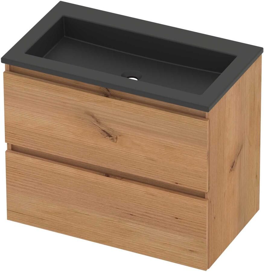 Basic-Line Aura 46 Badmeubelset Acryl Zonder Kraangat Greeploos 80x46x62 cm Whisky Oak Mat Zwart