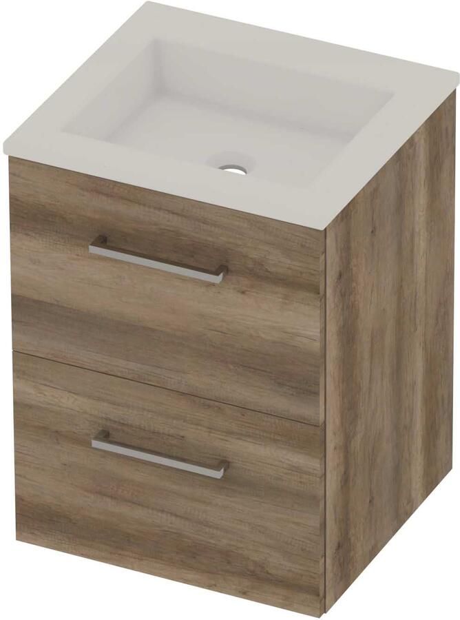 Basic-Line Aura 46 Badmeubelset Acryl Zonder Kraangat Voor Grepen 50x46x62 cm Scotch Oak Glans Wit