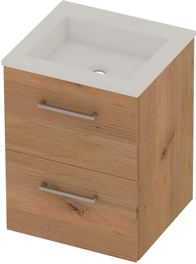 Basic-Line Aura 46 Badmeubelset Acryl Zonder Kraangat Voor Grepen 50x46x62 cm Whisky Oak Glans Wit