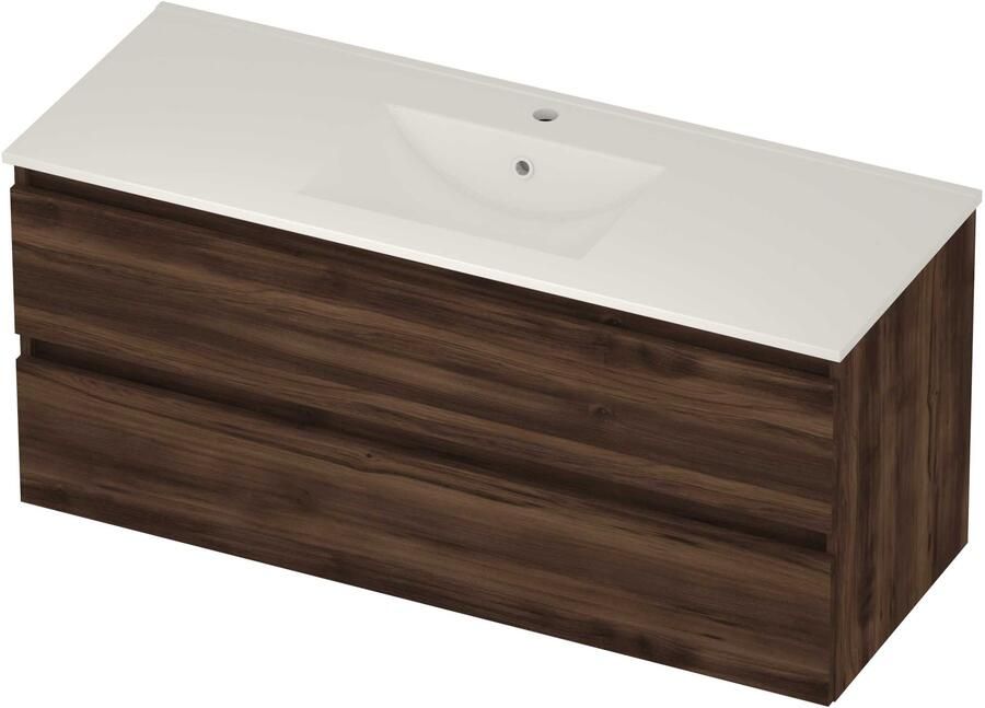 Basic-Line Coach 46 Badmeubelset Porselein 1 Kraangat Greeploos 120x46x54 cm Barista Oak Glans Wit