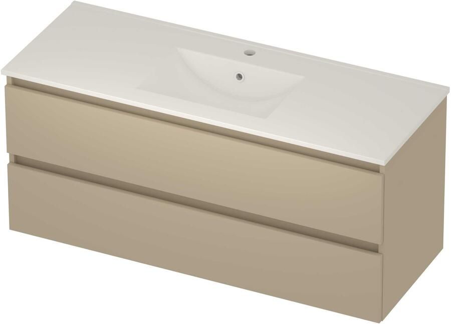 Basic-Line Coach 46 Badmeubelset Porselein 1 Kraangat Greeploos 120x46x54 cm Mat Beige Glans Wit