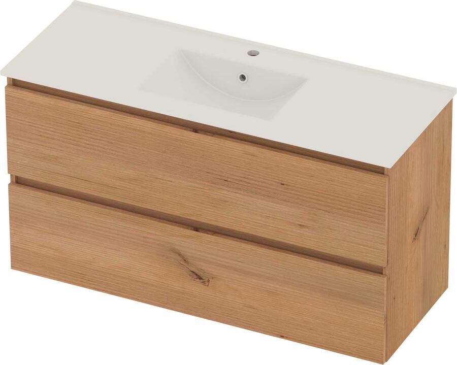 Basic-Line Coach 46 Badmeubelset Porselein 1 Kraangat Greeploos 120x46x62 cm Whisky Oak Glans Wit