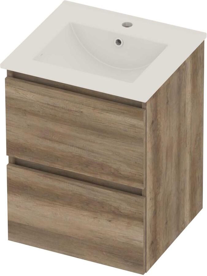 Basic-Line Coach 46 Badmeubelset Porselein 1 Kraangat Greeploos 50x46x62 cm Scotch Oak Glans Wit