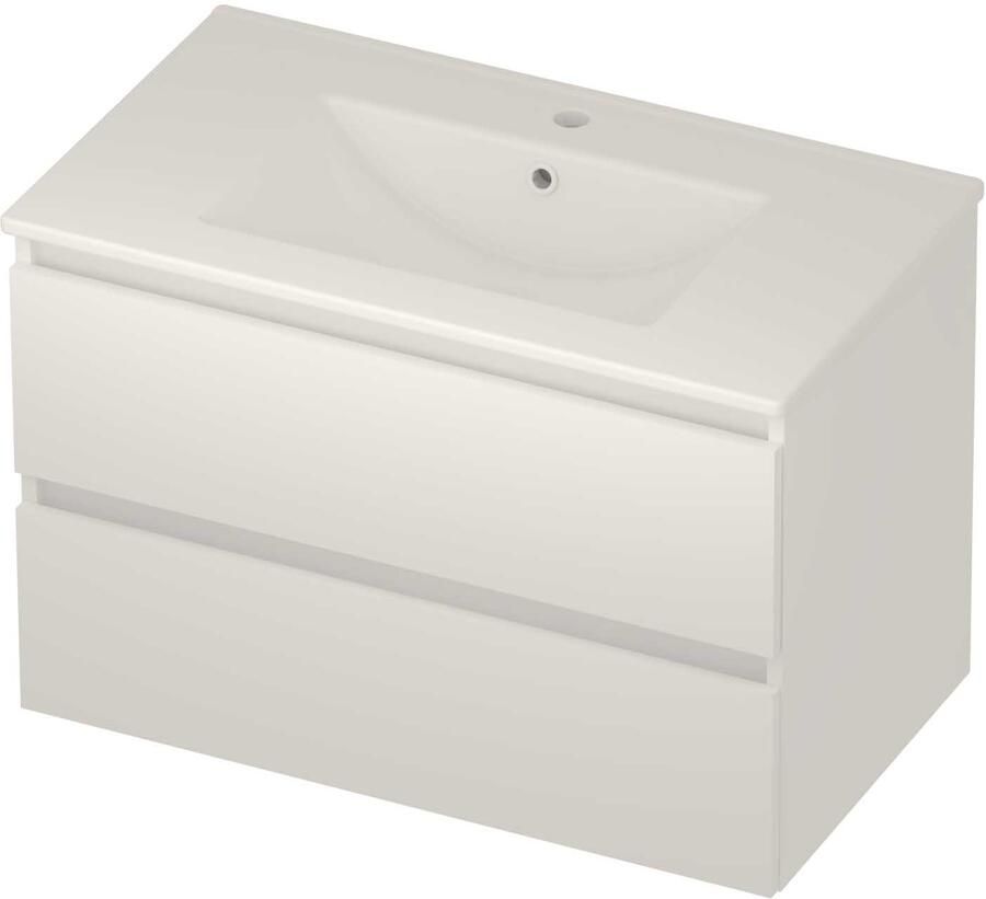 Basic-Line Coach 46 Badmeubelset Porselein 1 Kraangat Greeploos 80x46x54 cm Mat White Glans Wit