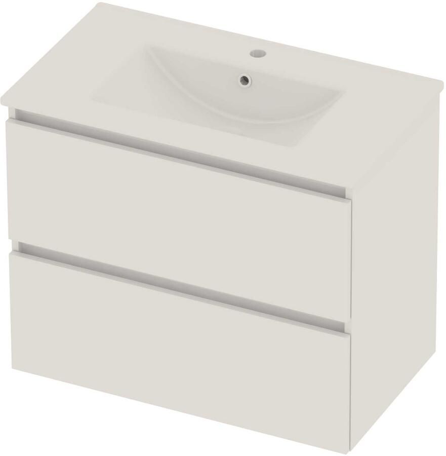 Basic-Line Coach 46 Badmeubelset Porselein 1 Kraangat Greeploos 80x46x62 cm Ice White Glans Wit