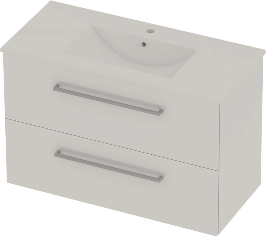 Basic-Line Coach 46 Badmeubelset Porselein 1 Kraangat Voor Grepen 100x46x62 cm Ice White Glans Wit
