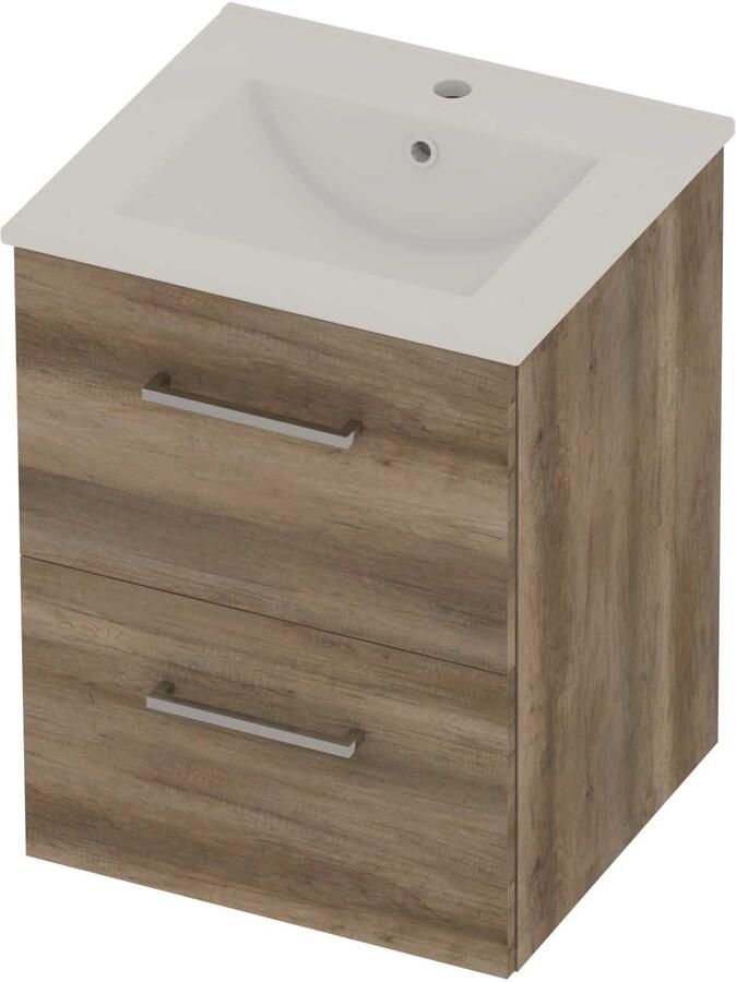 Basic-Line Coach 46 Badmeubelset Porselein 1 Kraangat Voor Grepen 50x46x62 cm Scotch Oak Glans Wit