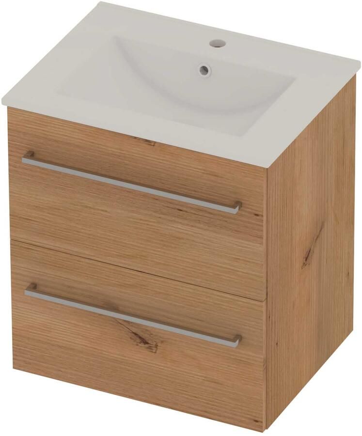 Basic-Line Coach 46 Badmeubelset Porselein 1 Kraangat Voor Grepen 60x46x62 cm Whisky Oak Glans Wit