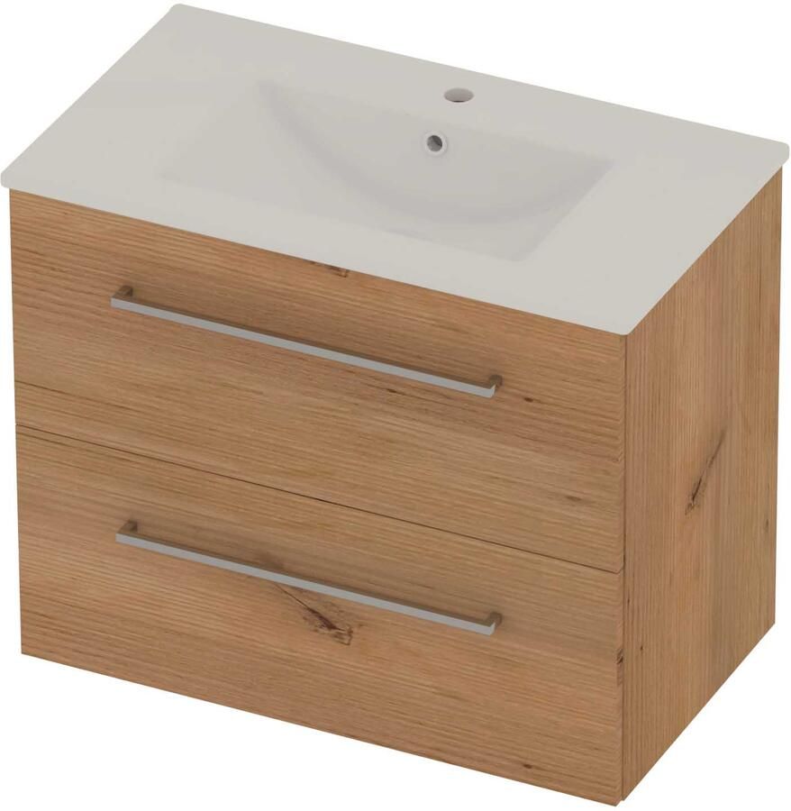 Basic-Line Coach 46 Badmeubelset Porselein 1 Kraangat Voor Grepen 80x46x62 cm Whisky Oak Glans Wit