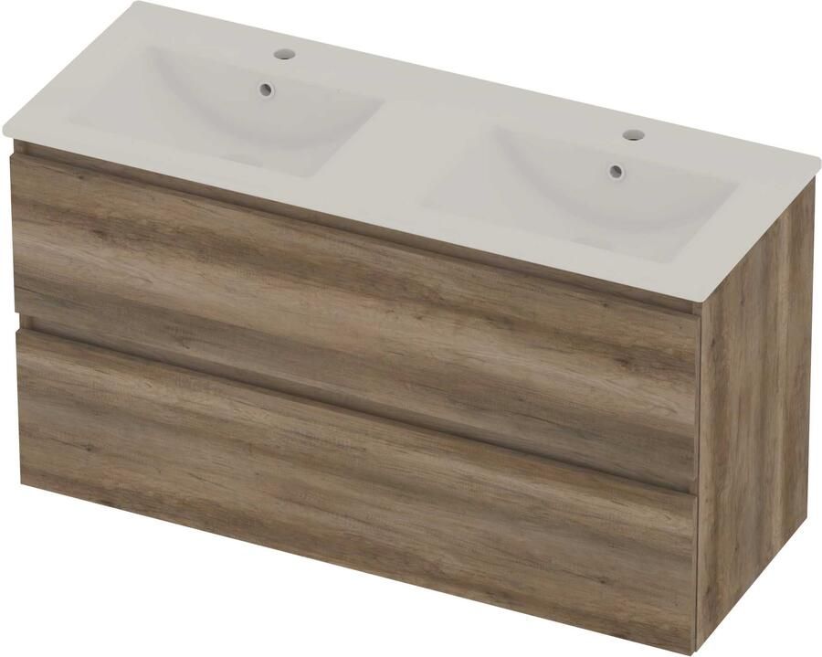 Basic-Line Coach 46 Badmeubelset Porselein 120x46x62 cm C46GWCSO120D2 Scotch Oak Glans Wit