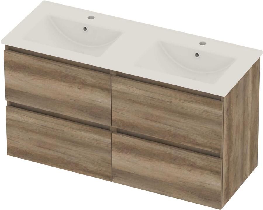 Basic-Line Coach 46 Badmeubelset Porselein 120x46x62 cm C46gwcso2x602 Scotch Oak Glans Wit