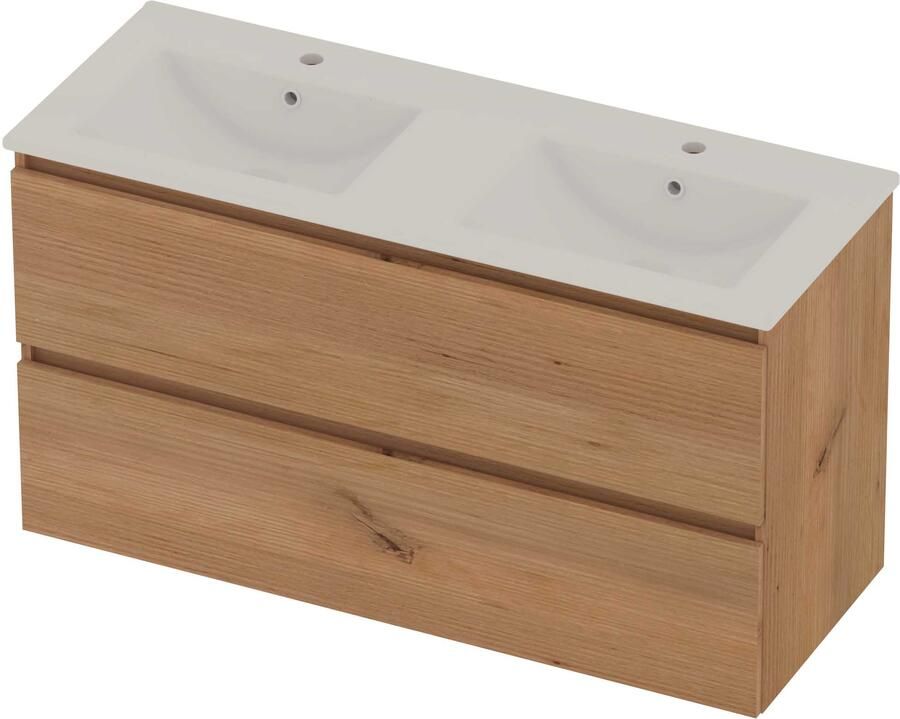 Basic-Line Coach 46 Badmeubelset Porselein 120x46x62 cm C46GWCWO120D2 Whisky Oak Glans Wit
