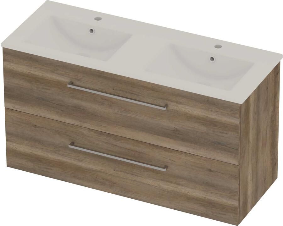 Basic-Line Coach 46 Badmeubelset Porselein 120x46x62 cm C46GWDSO120D2 Scotch Oak Glans Wit
