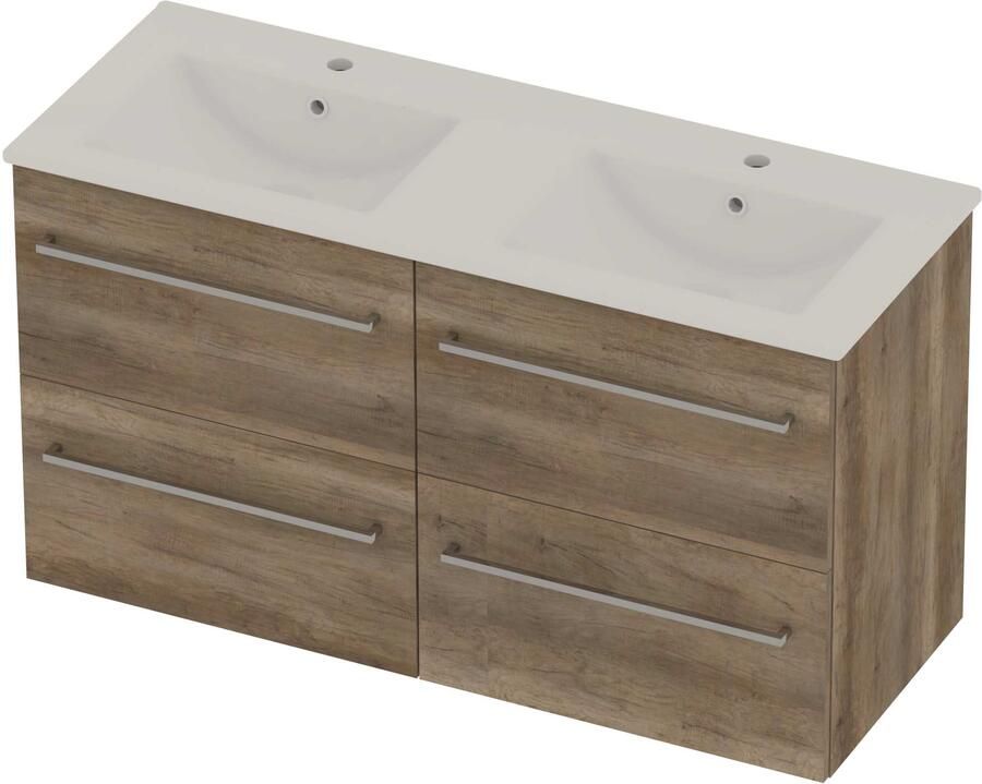 Basic-Line Coach 46 Badmeubelset Porselein 120x46x62 cm C46gwdso2x602 Scotch Oak Glans Wit