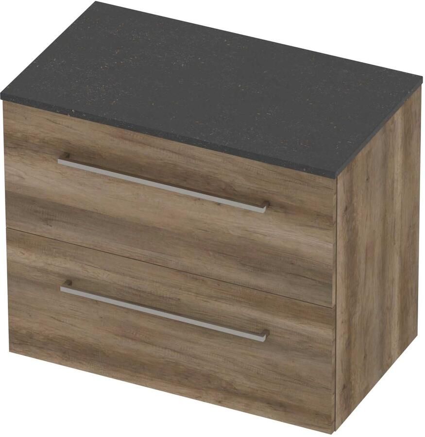 Basic-Line Deck 46 Badmeubelset Voor Grepen 80x46x66 cm Scotch Oak Blue Stone