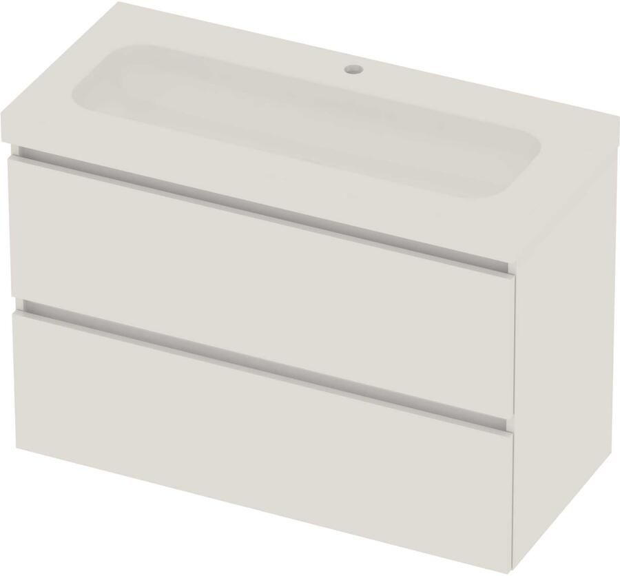 Basic-Line Moby 46 Badmeubelset Polystone 1 Kraangat Greeploos 100x46x66 cm Ice White Glans Wit