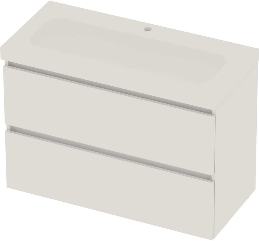 Basic-Line Moby 46 Badmeubelset Polystone 1 Kraangat Greeploos 100x46x66 cm Ice White Mat Wit