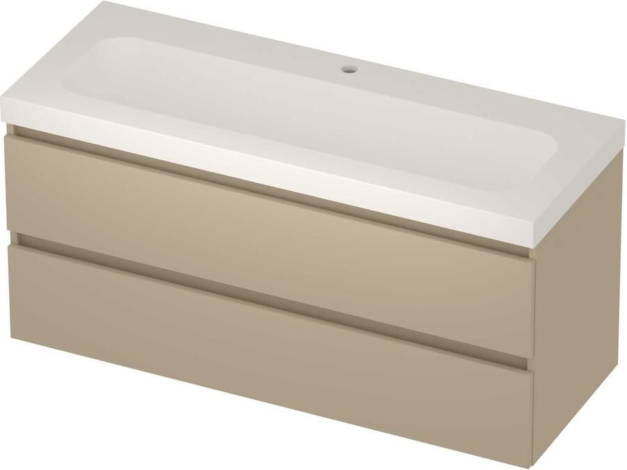 Basic-Line Moby 46 Badmeubelset Polystone 1 Kraangat Greeploos 120x46x58 cm Mat Beige Mat Wit