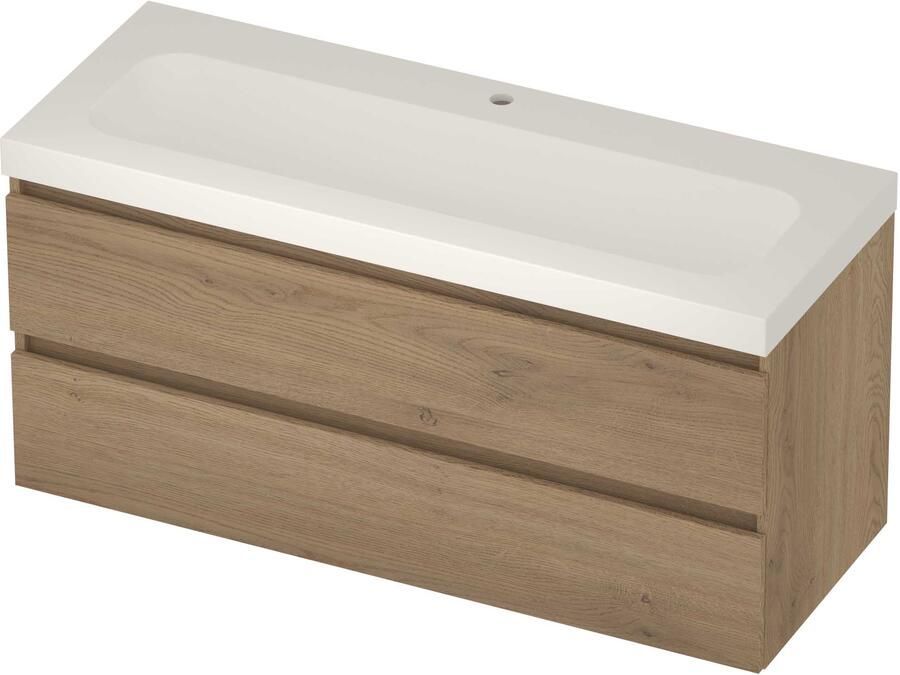 Basic-Line Moby 46 Badmeubelset Polystone 1 Kraangat Greeploos 120x46x58 cm Pure Oak Mat Wit